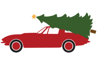 1964 Sports Car with Christmas Tree Illustrations