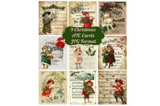9 Vintage Christmas Ephemera Cards Illustrations