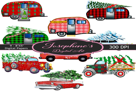Christmas Cars Trailers Digital Paper