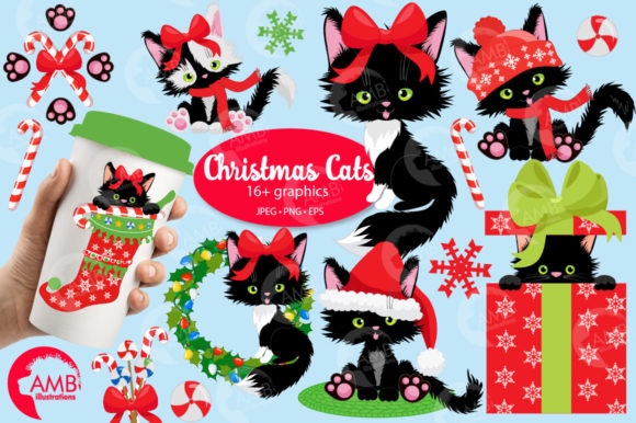 Christmas Cats Clipart for Festive Illustrations