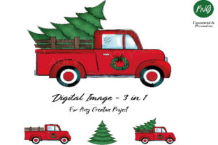 Christmas Sublimation Red Truck Illustrations