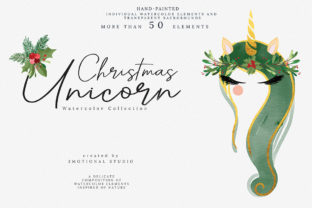 Christmas Unicorns Watercolor Illustrations