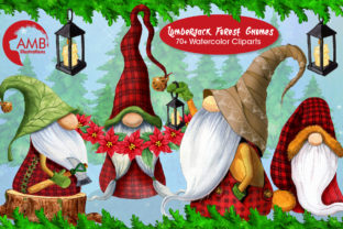Christmas Watercolor Cabin Gnomes Illustrations