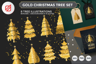 Gold Christmas Tree Set Illustrations