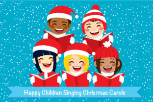 Happy Children Singing Christmas Carols Illustrations