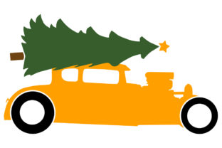 Hotrod with Christmas Tree on Roof Illustrations