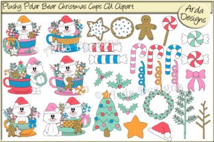 Plushy Polar Bear Christmas Cups CU Clip Illustrations