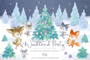 Woodland Party Watercolor Christmas Set Illustrations